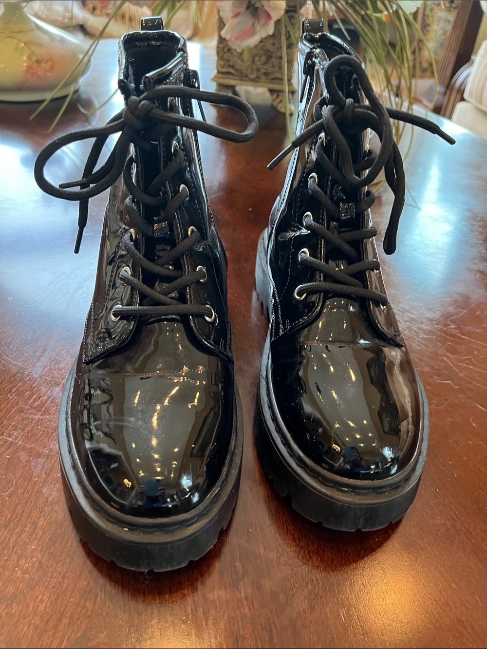 Steve Madden Black Patent Lace-Up Platform Booties